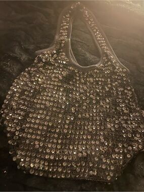 Private Label Black Sequined Shoulder Tote
